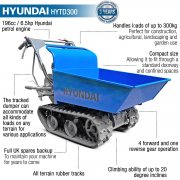 Hyundai HYTD300 196cc Petrol 300kg Payload Tracked Mini Dumper / Power Barrow / Transporter